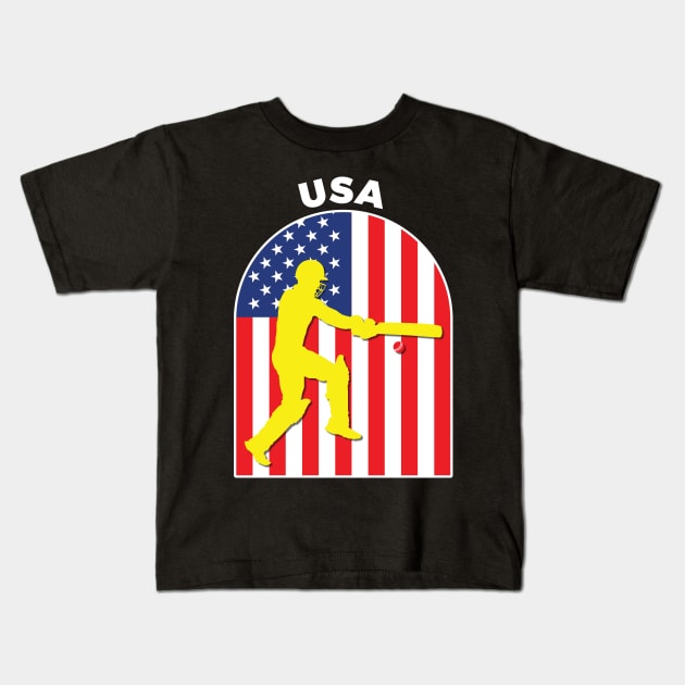 USA Cricket Batsman American Flag Kids T-Shirt by DPattonPD